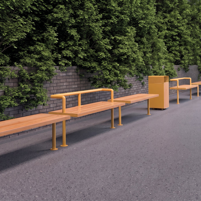 Gewerbefabrik Sitzbank Trebur Outdoor Bank Parkbank Holz Gelb RAL 1028 Stadt