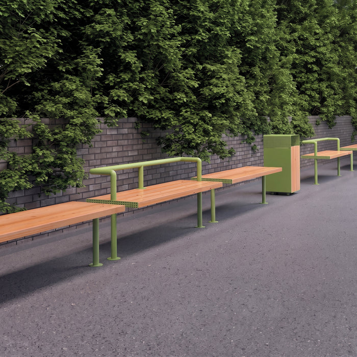 Gewerbefabrik Sitzbank Trebur Outdoor Bank Parkbank Holz Grün RAL 6018 Stadt