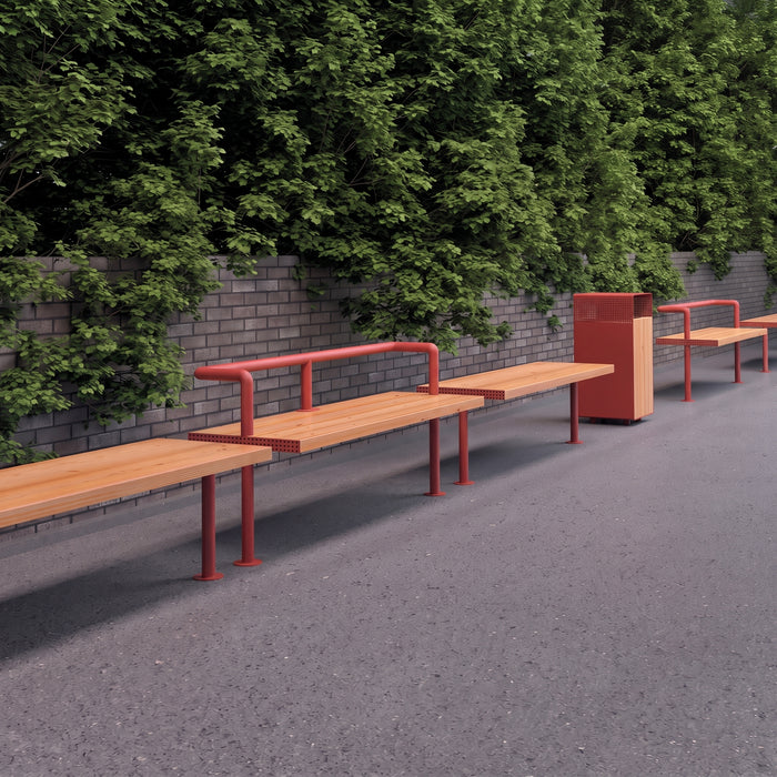 Gewerbefabrik Sitzbank Trebur Outdoor Bank Parkbank Holz Rot RAL 3001 Stadt