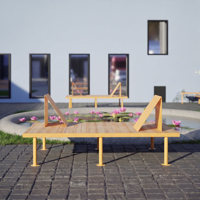 Gewerbefabrik Sitzbank Trostberg Outdoor Bank Parkbank Holz Gelb RAL 1028 Stadt