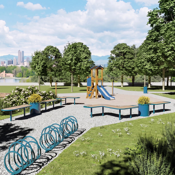 Gewerbefabrik Sitzbank Walsdorf Outdoor Bank Parkbank Holz Blau RAL 5005 Stadt