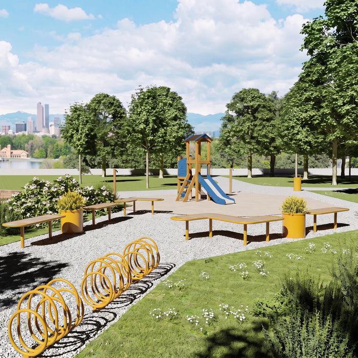 Gewerbefabrik Sitzbank Walsdorf Outdoor Bank Parkbank Holz Gelb RAL 1028 Stadt