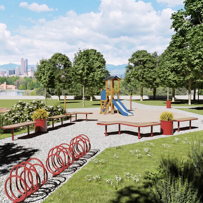 Gewerbefabrik Sitzbank Walsdorf Outdoor Bank Parkbank Holz Rot RAL 3001 Stadt