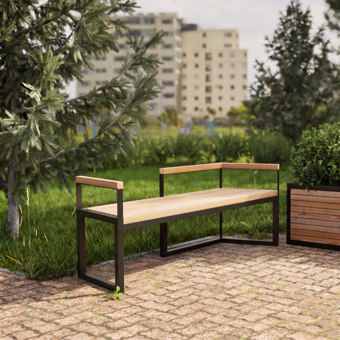Gewerbefabrik Sitzbank Wernberg Outdoor Bank Parkbank Holz Schwarz RAL 9017 Stadt