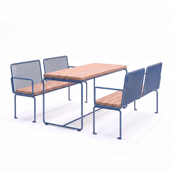 Gewerbefabrik Sitzgruppe Ascheberg Garten Sitz Gruppe Holz Sitzgarnitur Blau RAL 5005 Armlehne