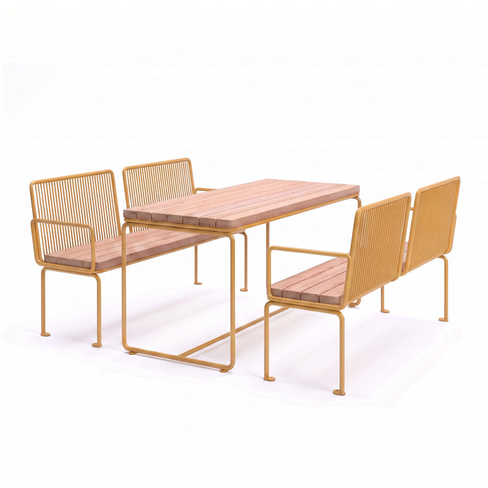 Gewerbefabrik Sitzgruppe Ascheberg Garten Sitz Gruppe Holz Sitzgarnitur Gelb RAL 1028 Armlehne