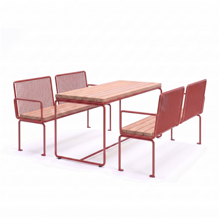Gewerbefabrik Sitzgruppe Ascheberg Garten Sitz Gruppe Holz Sitzgarnitur Rot RAL 3001 Armlehne