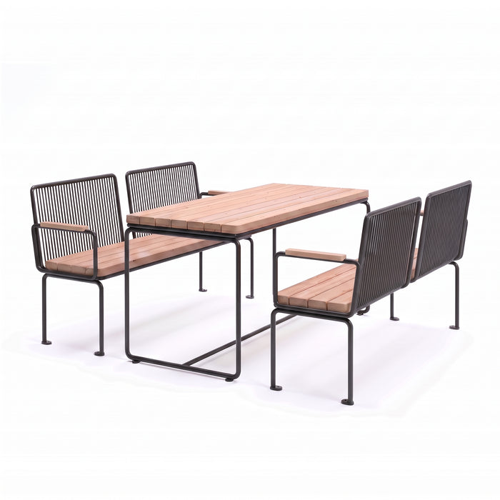Gewerbefabrik Sitzgruppe Ascheberg Garten Sitz Gruppe Holz Sitzgarnitur Schwarz RAL 9017 Armlehne