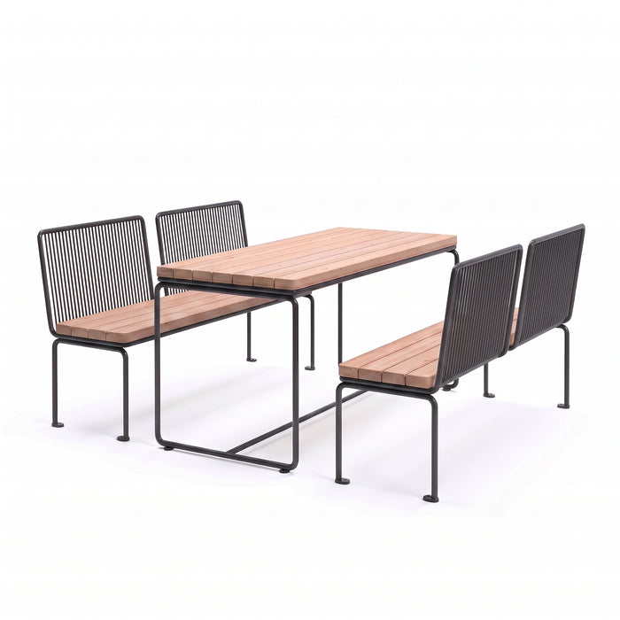 Gewerbefabrik Sitzgruppe Ascheberg Garten Sitz Gruppe Holz Sitzgarnitur Schwarz RAL 9017