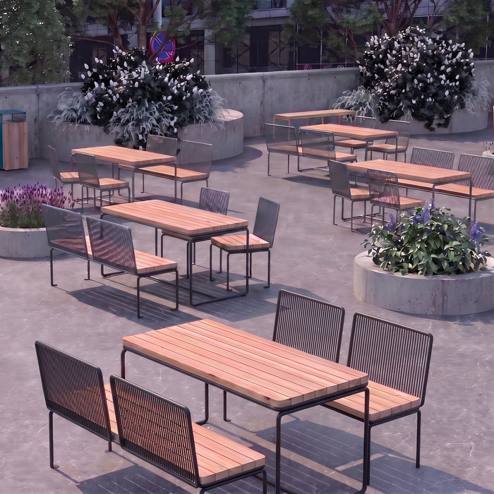 Gewerbefabrik Sitzgruppe Ascheberg Garten Sitz Gruppe Holz Sitzgarnitur Schwarz RAL 9017 Szene