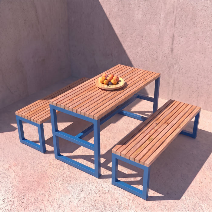 Gewerbefabrik Sitzgruppe Stolberg Garten Sitz Gruppe Holz Sitzgarnitur Blau RAL 5005 Szene