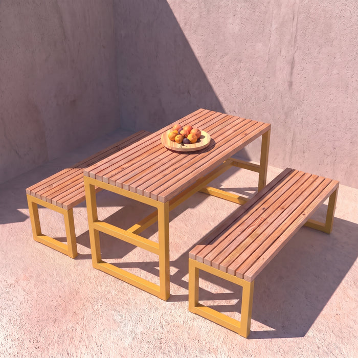 Gewerbefabrik Sitzgruppe Stolberg Garten Sitz Gruppe Holz Sitzgarnitur Gelb RAL 1028 Szene