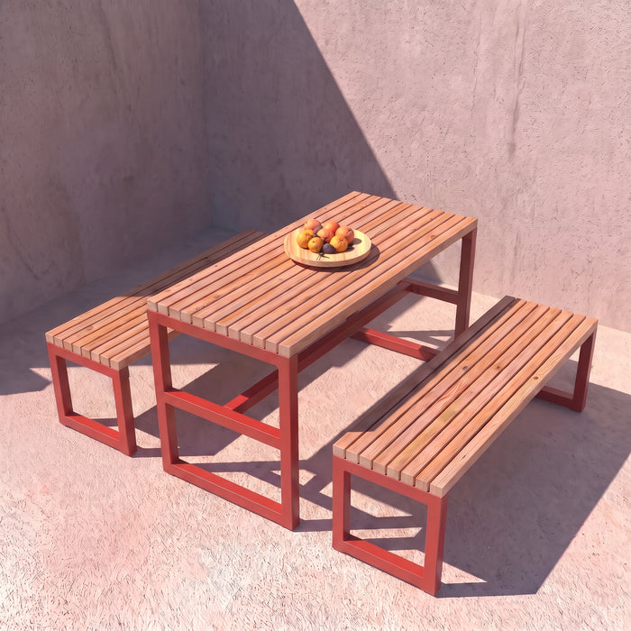 Gewerbefabrik Sitzgruppe Stolberg Garten Sitz Gruppe Holz Sitzgarnitur Rot RAL 3001 Szene
