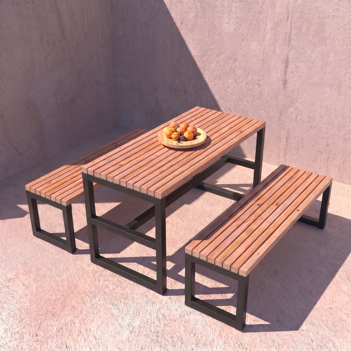 Gewerbefabrik Sitzgruppe Stolberg Garten Sitz Gruppe Holz Sitzgarnitur Schwarz RAL 9017 Szene