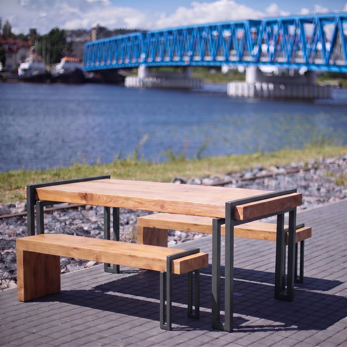Gewerbefabrik Sitzgruppe Usingen Garten Sitz Gruppe Holz Sitzgarnitur Grau RAL 7011 Szene