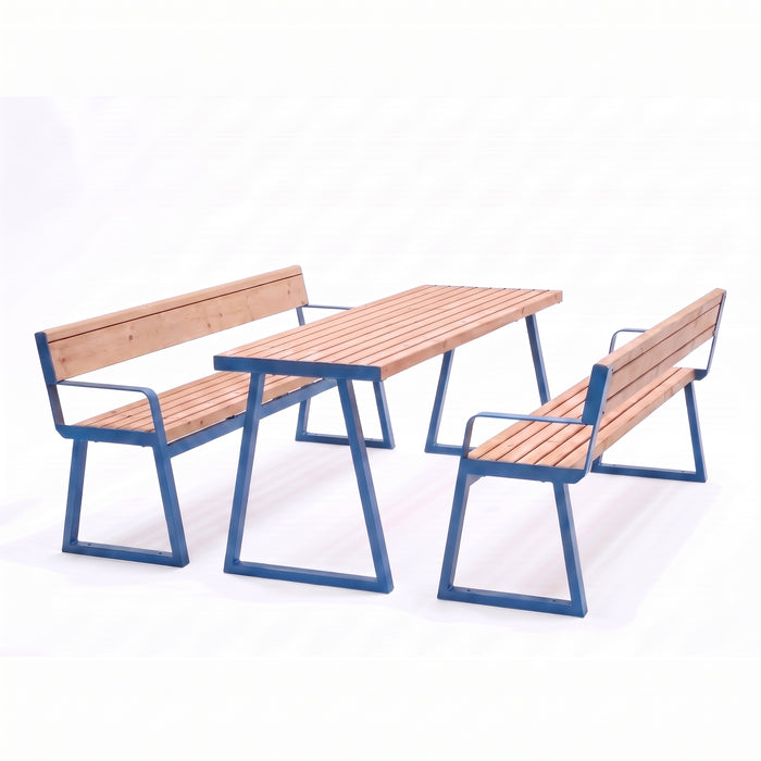 Gewerbefabrik Sitzgruppe Weilerbach Garten Sitz Gruppe Holz Sitzgarnitur Blau RAL 5005 Armlehne