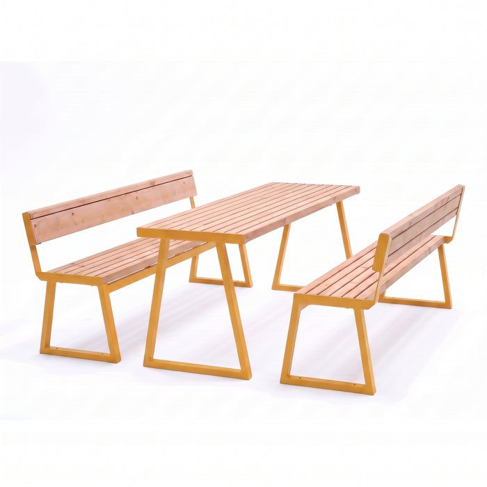 Gewerbefabrik Sitzgruppe Weilerbach Garten Sitz Gruppe Holz Sitzgarnitur Gelb RAL 1028