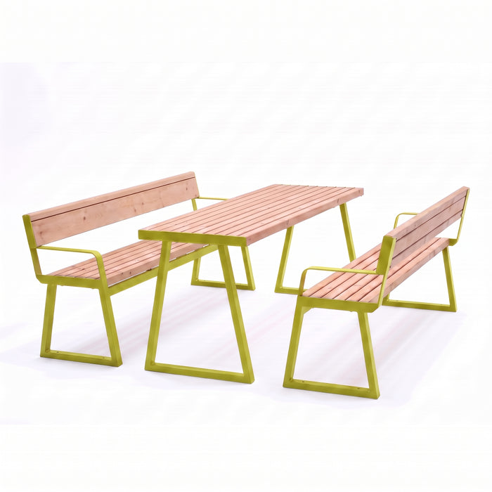 Gewerbefabrik Sitzgruppe Weilerbach Garten Sitz Gruppe Holz Sitzgarnitur Grün RAL 6018 Armlehne