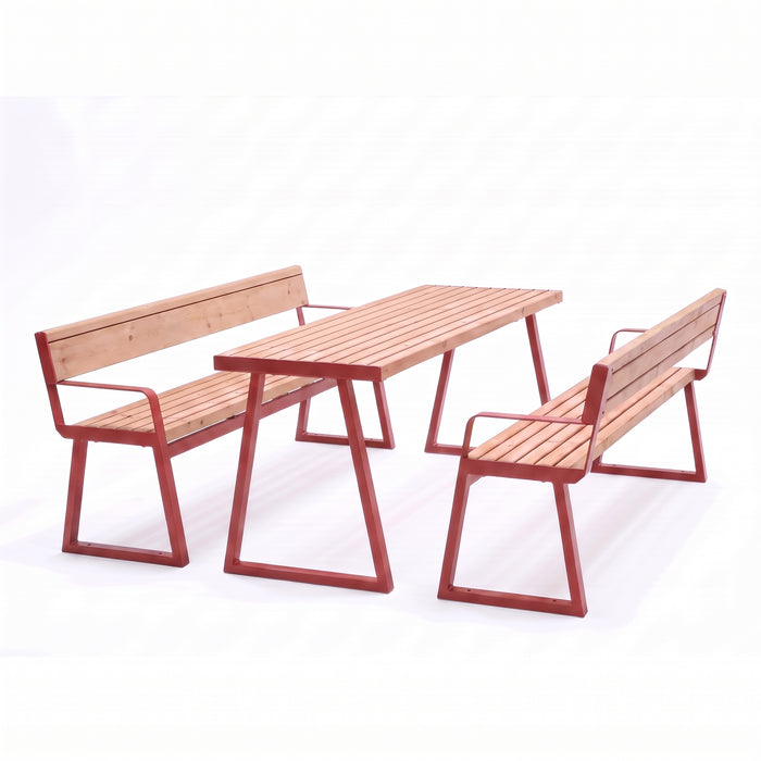 Gewerbefabrik Sitzgruppe Weilerbach Garten Sitz Gruppe Holz Sitzgarnitur Rot RAL 3001 Armlehne