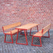 Gewerbefabrik Sitzgruppe Weilerbach Garten Sitz Gruppe Holz Sitzgarnitur Rot RAL 3001 Armlehne Szene