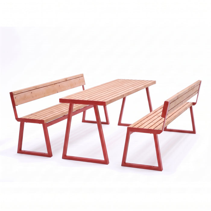 Gewerbefabrik Sitzgruppe Weilerbach Garten Sitz Gruppe Holz Sitzgarnitur Rot RAL 3001