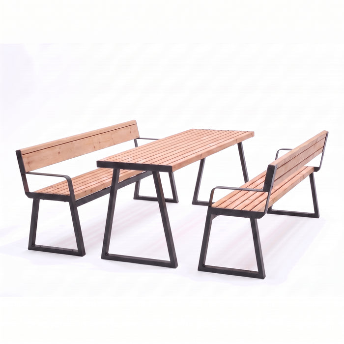 Gewerbefabrik Sitzgruppe Weilerbach Garten Sitz Gruppe Holz Sitzgarnitur Schwarz RAL 9017 Armlehne