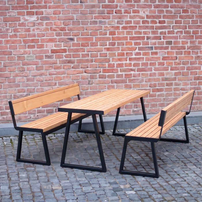 Gewerbefabrik Sitzgruppe Weilerbach Garten Sitz Gruppe Holz Sitzgarnitur Schwarz RAL 9017 Szene
