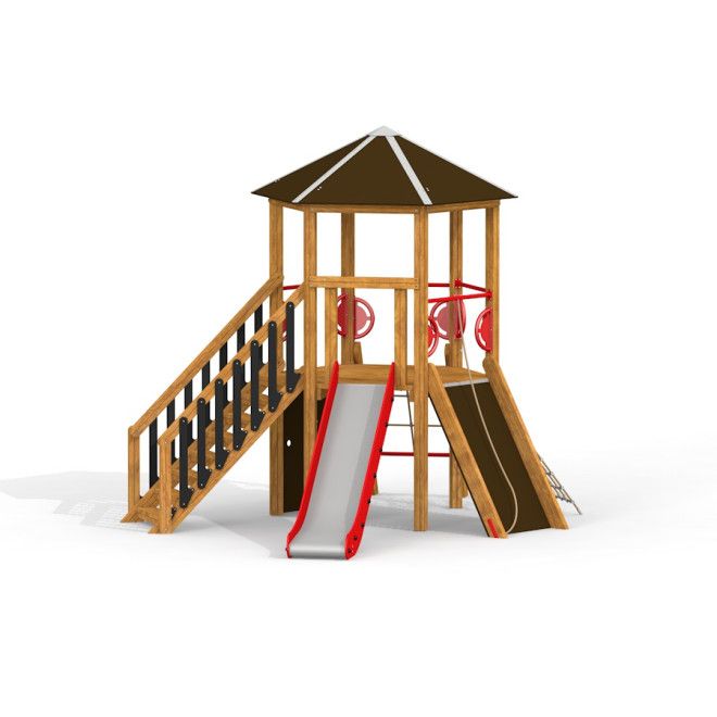 Gewerbefabrik Spielturm Lisbeth Outdoor Spielgeraet Kletterturm 1 Jahre U3 Holz Spielplatz