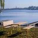Gewerbefabrik Tisch Arnshausen Holz Outdoor Stadtmobiliar Gelb RAL 1028 Sitzgruppe
