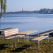 Gewerbefabrik Tisch Arnshausen Holz Outdoor Stadtmobiliar Grau RAL 7011 Sitzgruppe