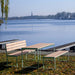 Gewerbefabrik Tisch Arnshausen Holz Outdoor Stadtmobiliar Grün RAL 6018 Sitzgruppe