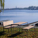 Gewerbefabrik Tisch Arnshausen Holz Outdoor Stadtmobiliar Schwarz RAL 9017 Sitzgruppe