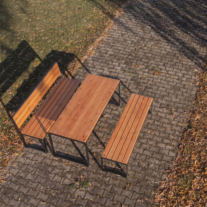 Gewerbefabrik Tisch Arnshausen Holz Outdoor Stadtmobiliar Schwarz RAL 9017 Szene
