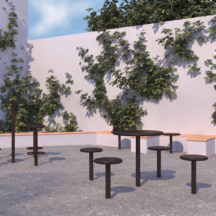 Gewerbefabrik Tisch Eichstedt Stahl Outdoor Stadtmobiliar Schwarz RAL 9017 Szene