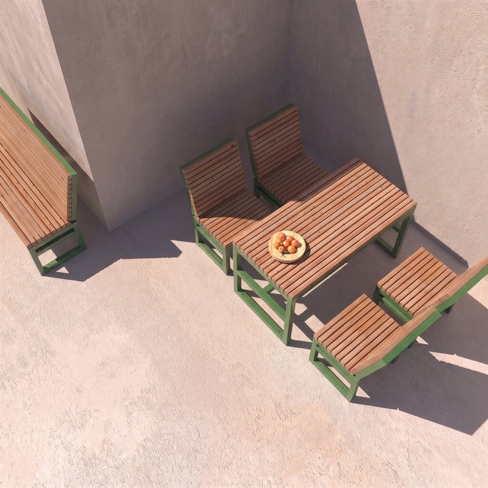 Gewerbefabrik Tisch Eppenberg Holz Outdoor Stadtmobiliar Grün RAL 6018 Szene
