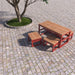 Gewerbefabrik Tisch Eppenberg Holz Outdoor Stadtmobiliar Rot RAL 3001 Sitzgruppe