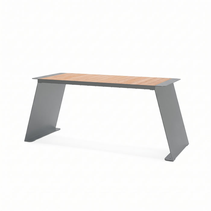 Gewerbefabrik Tisch Erlenmoos Holz Outdoor Stadtmobiliar Grau RAL 7011