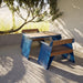 Gewerbefabrik Tisch Erlstedt Holz Outdoor Stadtmobiliar Blau RAL 5005 Szene
