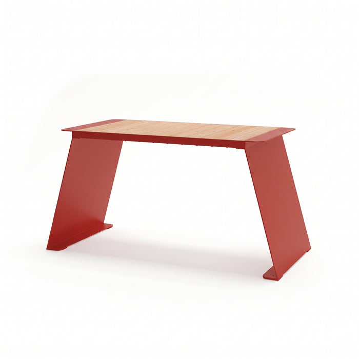 Gewerbefabrik Tisch Erlstedt Holz Outdoor Stadtmobiliar Rot RAL 3001