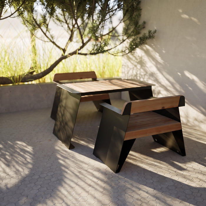 Gewerbefabrik Tisch Erlstedt Holz Outdoor Stadtmobiliar Schwarz RAL 9017 Szene