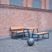 Gewerbefabrik Tisch Kirsbach Holz Outdoor Stadtmobiliar Blau RAL 5005 Hof