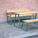 Gewerbefabrik Tisch Kirsbach Holz Outdoor Stadtmobiliar Grün RAL 6018 Sitzgruppe