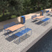 Gewerbefabrik Tisch Lengenwang Holz Outdoor Stadtmobiliar Blau RAL 5005 Sitzgruppe