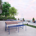 Gewerbefabrik Tisch Lengenwang Holz Outdoor Stadtmobiliar Blau RAL 5005 Szene