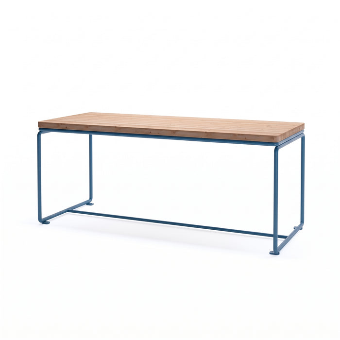 Gewerbefabrik Tisch Lengenwang Holz Outdoor Stadtmobiliar Blau RAL 5005