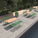 Gewerbefabrik Tisch Lengenwang Holz Outdoor Stadtmobiliar Grün RAL 6018 Sitzgruppe