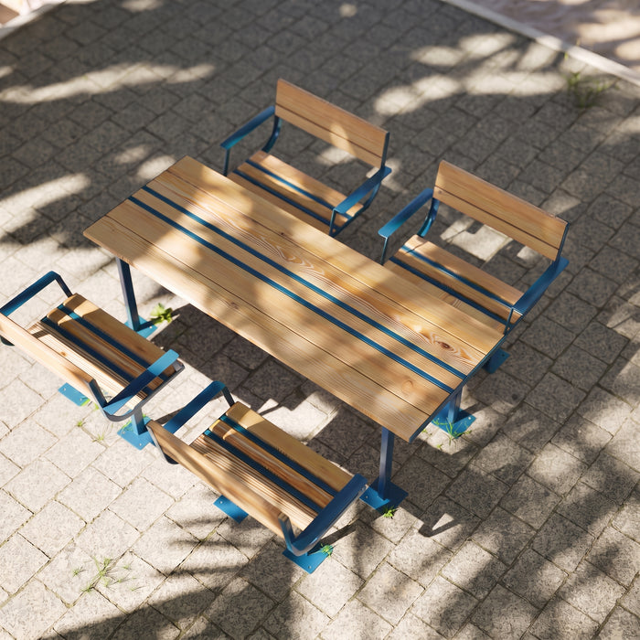 Gewerbefabrik Tisch Neubeckum Outdoor Stadtmobiliar Blau RAL 5005 Szene