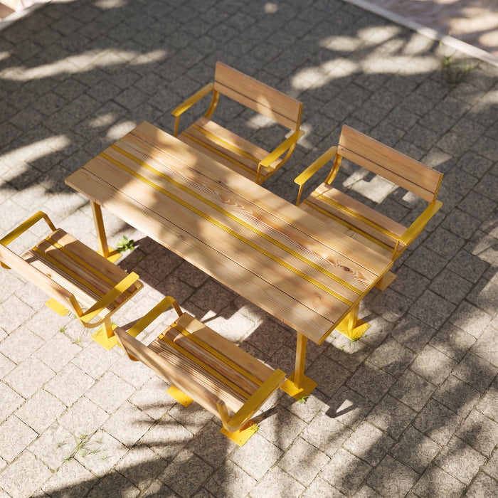 Gewerbefabrik Tisch Neubeckum Outdoor Stadtmobiliar Gelb RAL 1028 Szene
