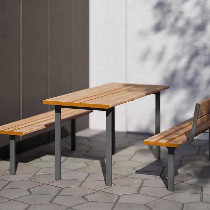 Gewerbefabrik Tisch Neubeckum Outdoor Stadtmobiliar Grau RAL 7011 Sitzgruppe