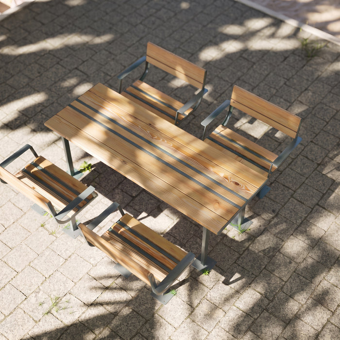 Gewerbefabrik Tisch Neubeckum Outdoor Stadtmobiliar Grau RAL 7011 Szene